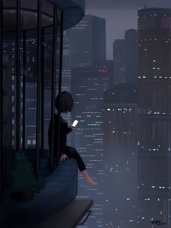 دانلود عکس دختر انیمه در شب A picture of an anime girl at night با کیفیت 4k و و رزولویشن بالا - کارماتوس