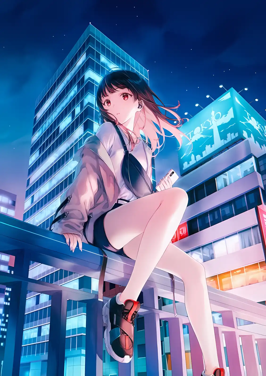 دانلود عکس دختر انیمه در شب A picture of an anime girl at night با کیفیت 4k و و رزولویشن بالا - کارماتوس