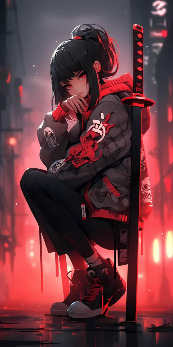 دانلود عکس دختر انیمه در شب A picture of an anime girl at night با کیفیت 4k و و رزولویشن بالا - کارماتوس