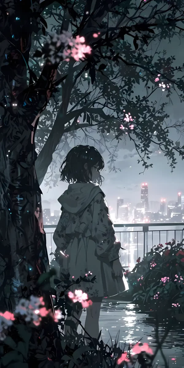 دانلود عکس دختر انیمه در شب A picture of an anime girl at night با کیفیت 4k و و رزولویشن بالا - کارماتوس