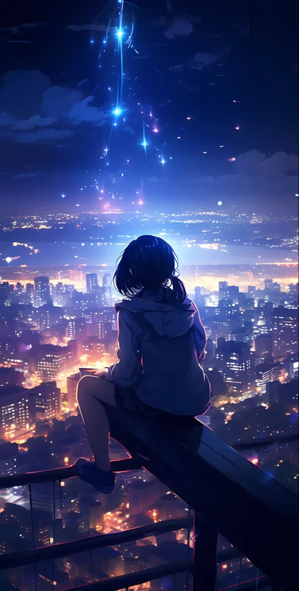 دانلود عکس دختر انیمه در شب A picture of an anime girl at night با کیفیت 4k و و رزولویشن بالا - کارماتوس