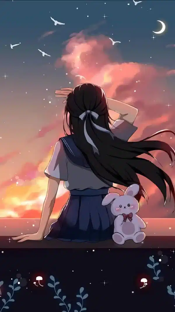 دانلود عکس دختر انیمه در شب A picture of an anime girl at night با کیفیت 4k و و رزولویشن بالا - کارماتوس