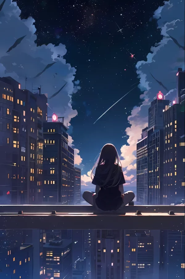 دانلود عکس دختر انیمه در شب A picture of an anime girl at night با کیفیت 4k و و رزولویشن بالا - کارماتوس