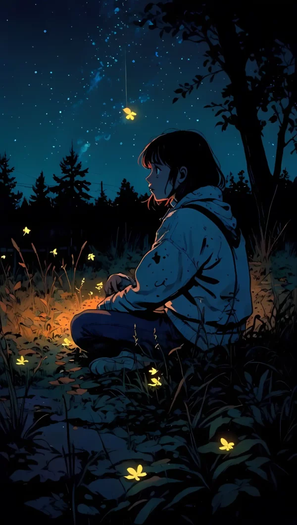 دانلود عکس دختر انیمه در شب A picture of an anime girl at night با کیفیت 4k و و رزولویشن بالا - کارماتوس