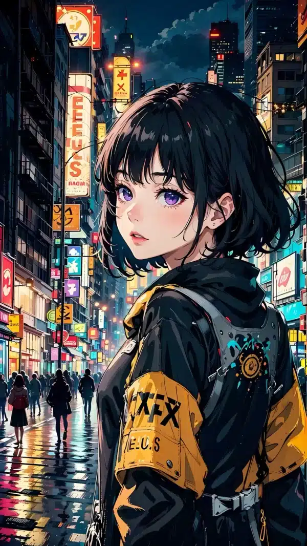دانلود عکس دختر انیمه در شب A picture of an anime girl at night با کیفیت 4k و و رزولویشن بالا - کارماتوس