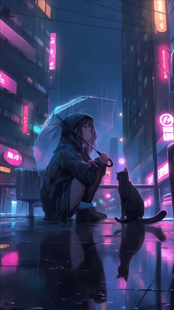 دانلود عکس دختر انیمه در شب A picture of an anime girl at night با کیفیت 4k و و رزولویشن بالا - کارماتوس