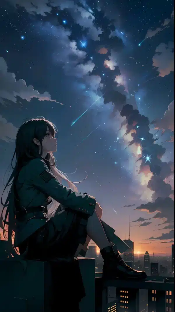 دانلود عکس دختر انیمه در شب A picture of an anime girl at night با کیفیت 4k و و رزولویشن بالا - کارماتوس