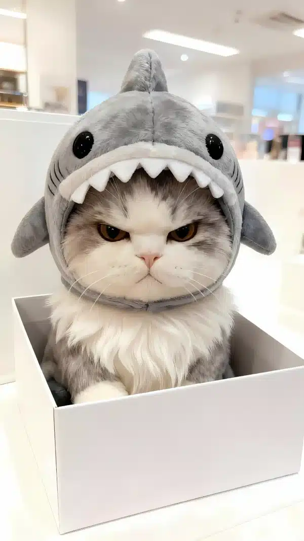 عکس گربه بامزه با کلاه کوسه خاکستری برای پروفایل - کارماتوس