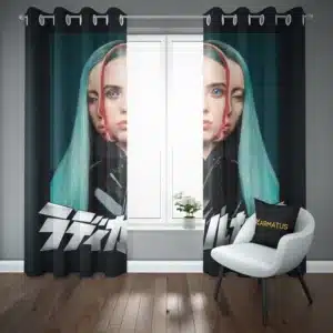 خرید پرده پانچ طرح بیلی آیلیش Billie Eilish - کارماتوس (پرده پانچی, پرده پانچی خواننده, دکوراسیون) از کرماتوس