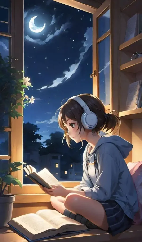 دانلود عکس دختر انیمه در شب A picture of an anime girl at night با کیفیت 4k و رزولویشن بالا - کارماتوس