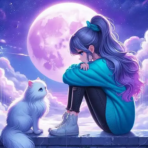 دانلود عکس دختر انیمه در شب A picture of an anime girl at night با کیفیت 4k و رزولویشن بالا - کارماتوس