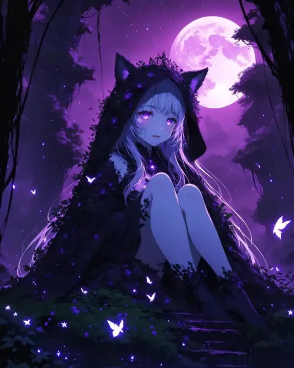 دانلود عکس دختر انیمه در شب A picture of an anime girl at night با کیفیت 4k و رزولویشن بالا - کارماتوس