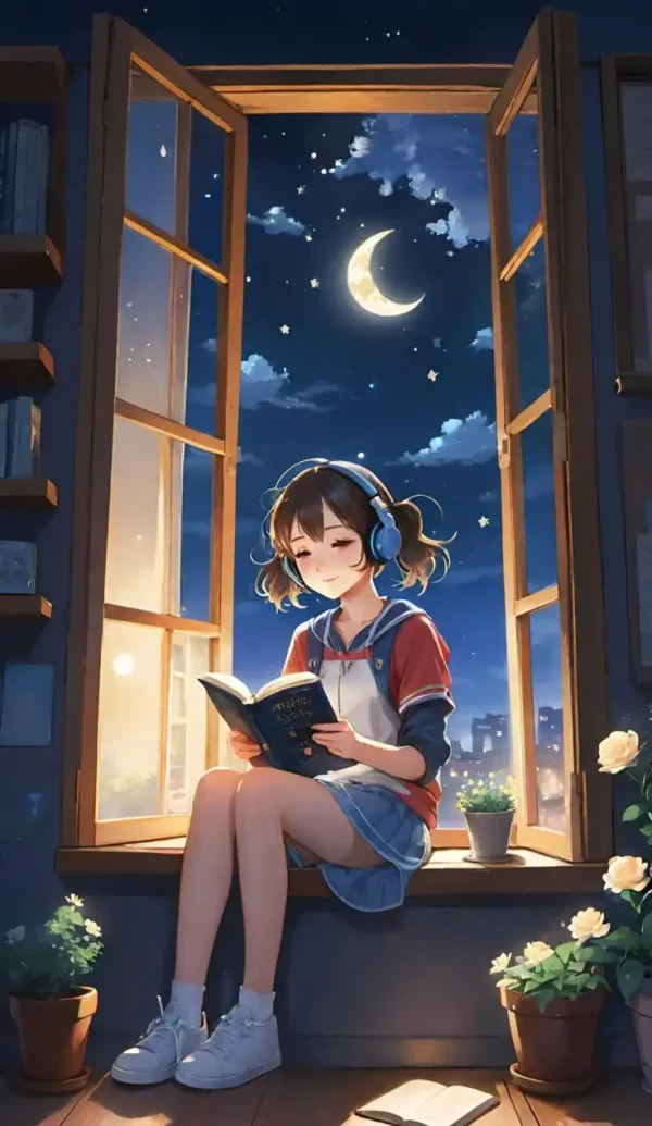 دانلود عکس دختر انیمه در شب A picture of an anime girl at night با کیفیت 4k و رزولویشن بالا - کارماتوس