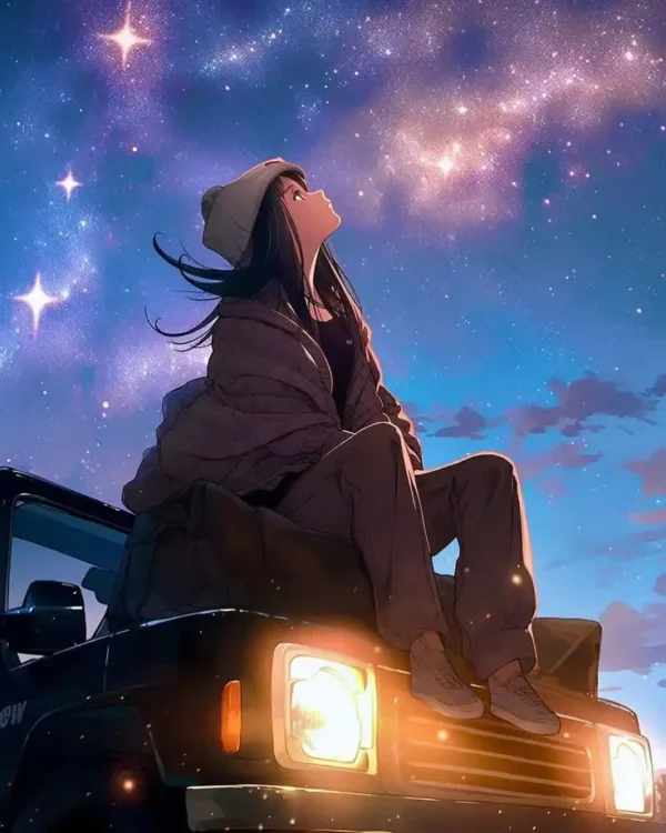 دانلود عکس دختر انیمه در شب A picture of an anime girl at night با کیفیت 4k و رزولویشن بالا - کارماتوس