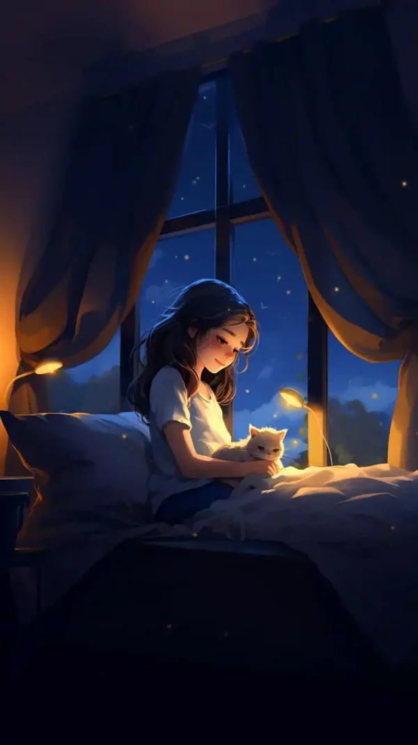 دانلود عکس دختر انیمه در شب A picture of an anime girl at night با کیفیت 4k و رزولویشن بالا - کارماتوس