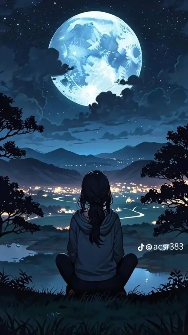 دانلود عکس دختر انیمه در شب A picture of an anime girl at night با کیفیت 4k و رزولویشن بالا - کارماتوس