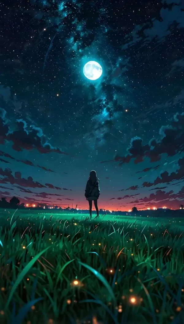 دانلود عکس دختر انیمه در شب A picture of an anime girl at night با کیفیت 4k و رزولویشن بالا - کارماتوس