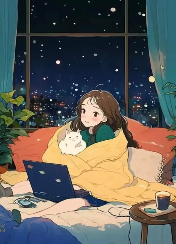 دانلود عکس دختر انیمه در شب A picture of an anime girl at night با کیفیت 4k و رزولویشن بالا - کارماتوس