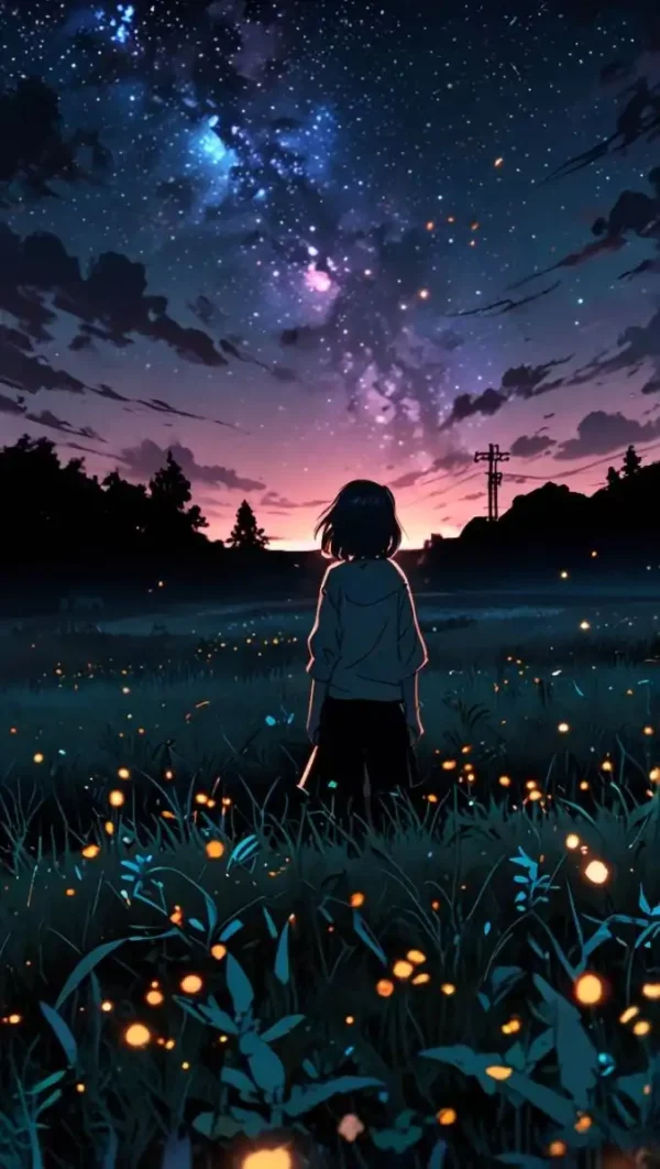 دانلود عکس دختر انیمه در شب A picture of an anime girl at night با کیفیت 4k و رزولویشن بالا - کارماتوس
