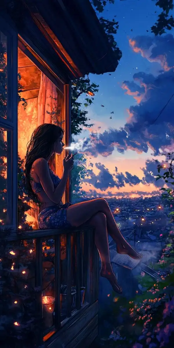 دانلود عکس دختر انیمه در شب A picture of an anime girl at night با کیفیت 4k و رزولویشن بالا - کارماتوس