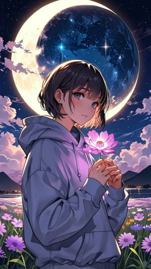 دانلود عکس دختر انیمه در شب A picture of an anime girl at night با کیفیت 4k و رزولویشن بالا - کارماتوس