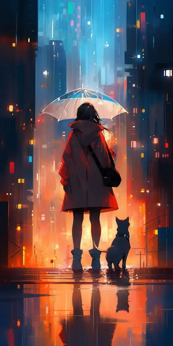 دانلود عکس دختر انیمه در شب A picture of an anime girl at night با کیفیت 4k و رزولویشن بالا - کارماتوس