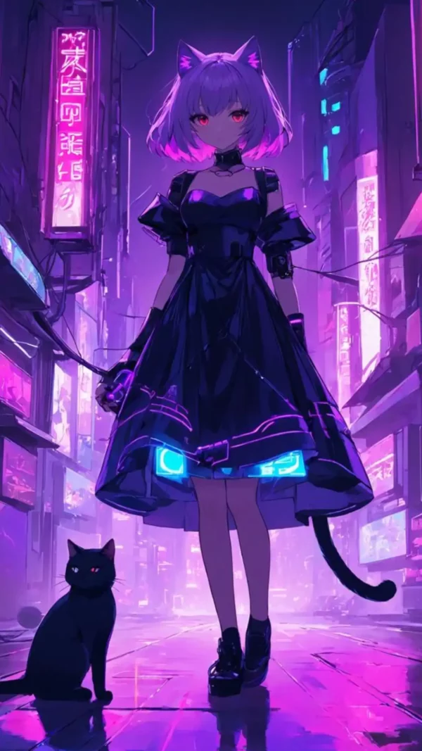 دانلود عکس دختر انیمه در شب A picture of an anime girl at night با کیفیت 4k و رزولویشن بالا - کارماتوس