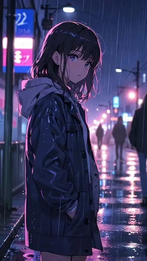 دانلود عکس دختر انیمه در شب A picture of an anime girl at night با کیفیت 4k و رزولویشن بالا - کارماتوس
