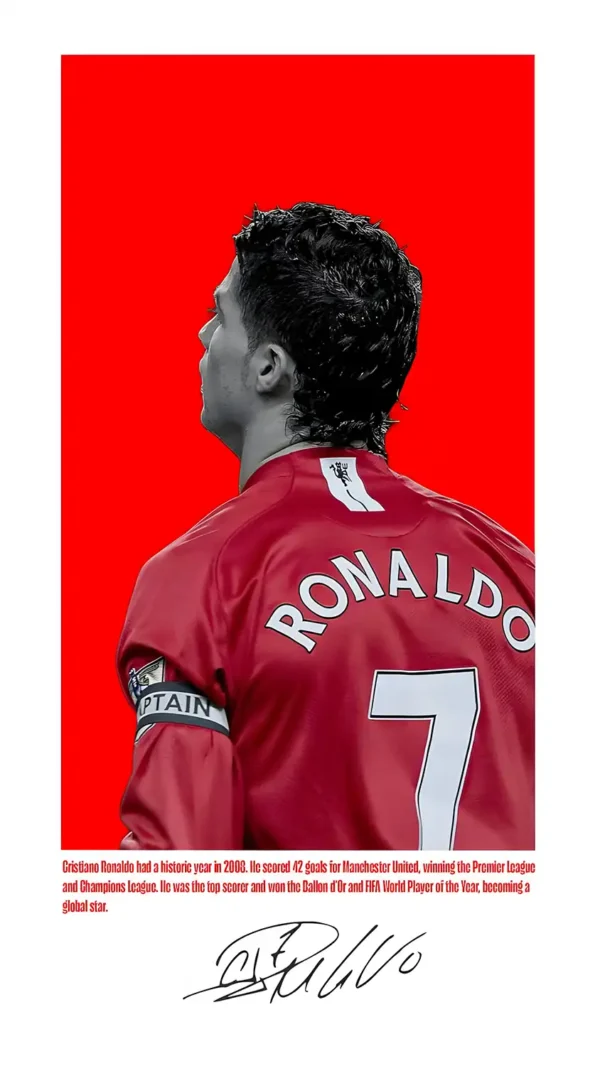 والپیپر رونالدو جوان در لباس قرمز منچستر یونایتد در دوران اوج