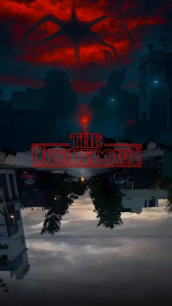 : دنیای Upside Down با فضای قرمز و ترسناک - والپیپر 4K