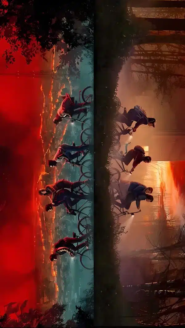 : دنیای Upside Down با فضای قرمز و ترسناک - والپیپر 4K