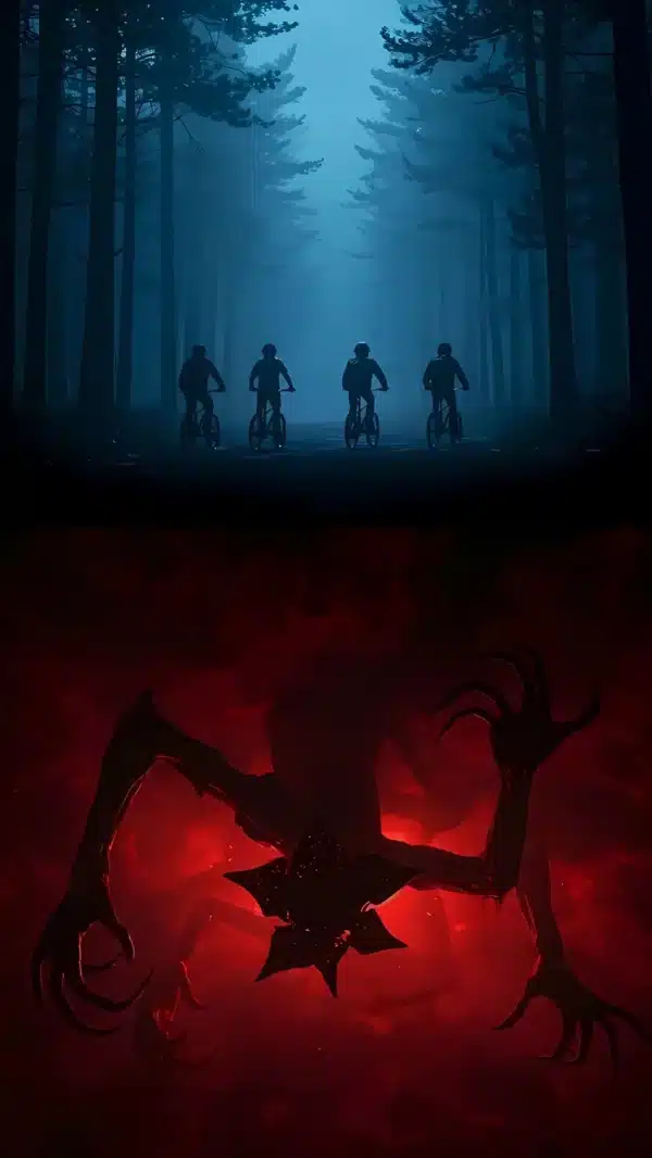 : دنیای Upside Down با فضای قرمز و ترسناک - والپیپر 4K