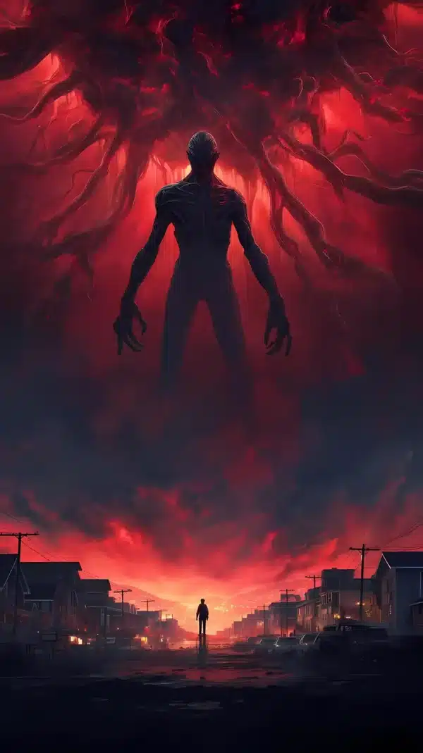 : دنیای Upside Down با فضای قرمز و ترسناک - والپیپر 4K