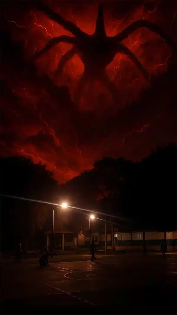 : دنیای Upside Down با فضای قرمز و ترسناک - والپیپر 4K