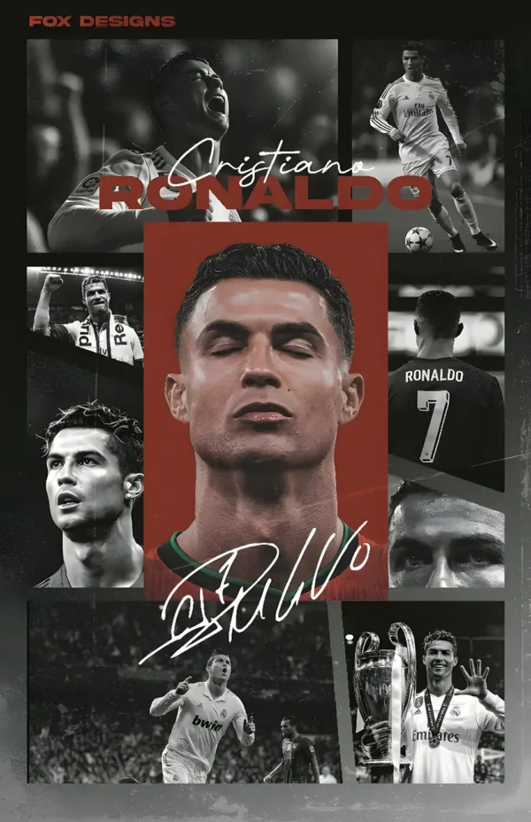 عکس کریستیانو رونالدو در لباس رئال مادرید در حال بالا بردن جام لیگ قهرمانان اروپا