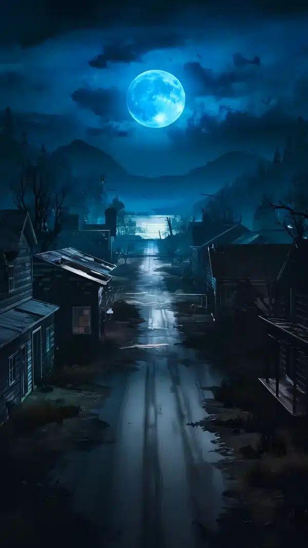 شهر Hawkins در شب با نورهای قرمز Upside Down - والپیپر HD