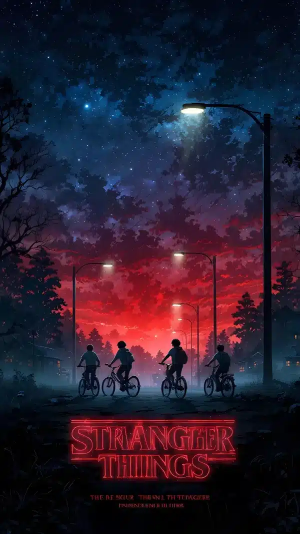 لوگوی مینیمال Stranger Things 5 با رنگ قرمز - والپیپر موبایل