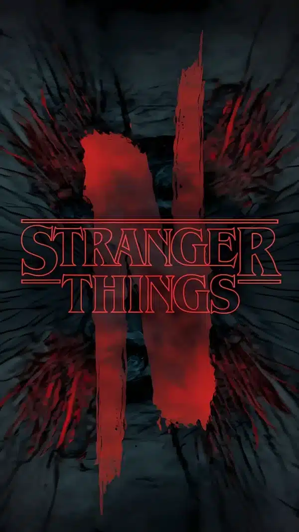 لوگوی مینیمال Stranger Things 5 با رنگ قرمز - والپیپر موبایل