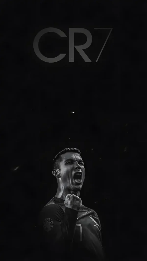 تصویر پروفایل کریستیانو رونالدو با پس‌زمینه طراحی گرافیکی مدرن و ترکیب رنگ‌های تیره و طلایی