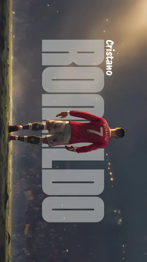 تصویر پروفایل کریستیانو رونالدو با پس‌زمینه طراحی گرافیکی مدرن و ترکیب رنگ‌های تیره و طلایی