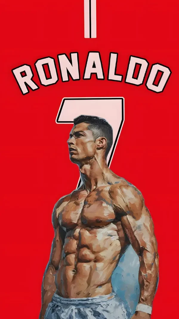 تصویر پروفایل کریستیانو رونالدو با پس‌زمینه طراحی گرافیکی مدرن و ترکیب رنگ‌های تیره و طلایی
