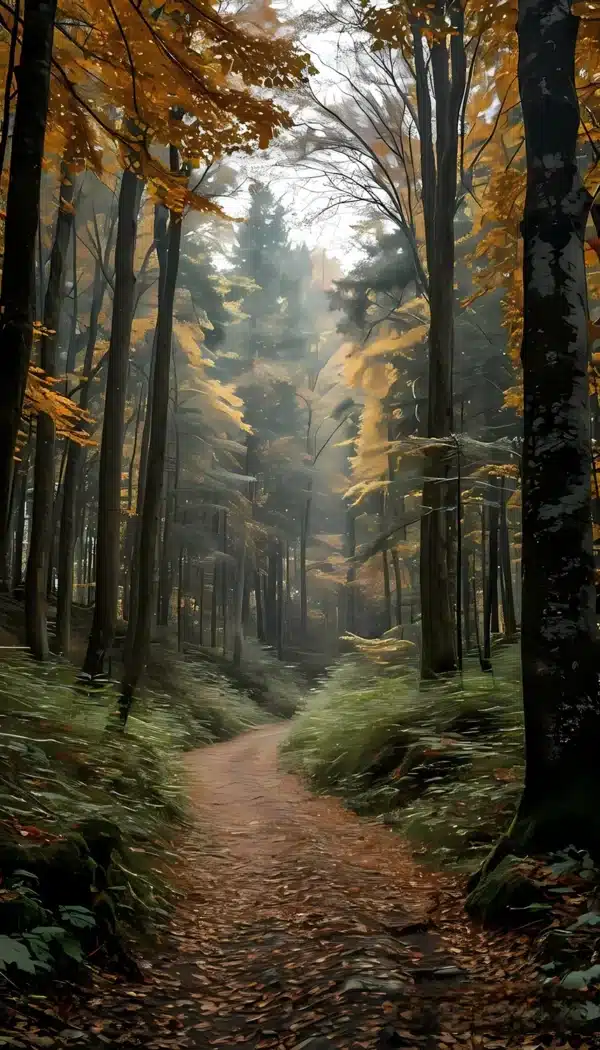 والپیپر جنگل پاییزی با رنگ‌های طلایی