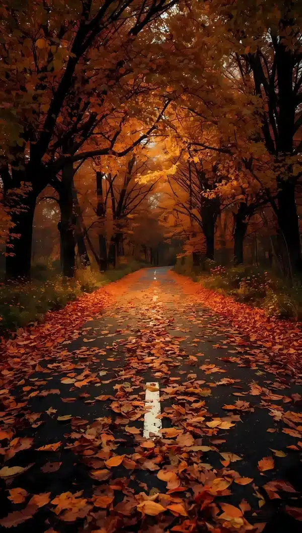 والپیپر جنگل پاییزی با رنگ‌های طلایی