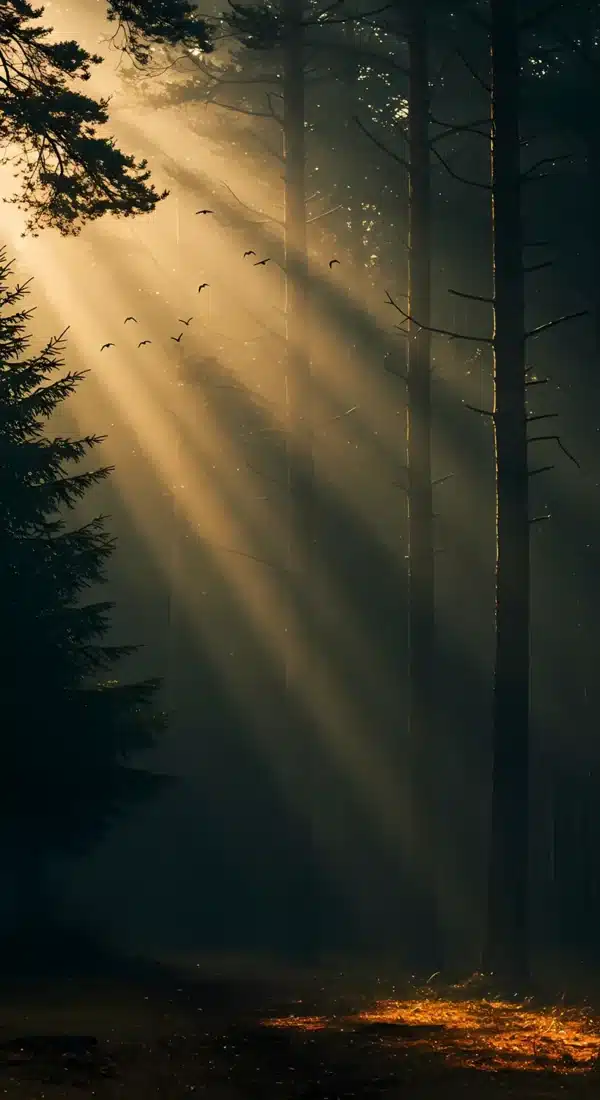 والپیپر جنگل پاییزی با رنگ‌های طلایی