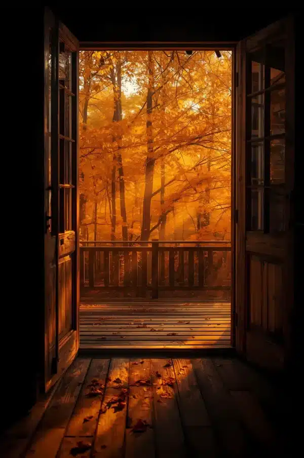 والپیپر جنگل پاییزی با رنگ‌های طلایی