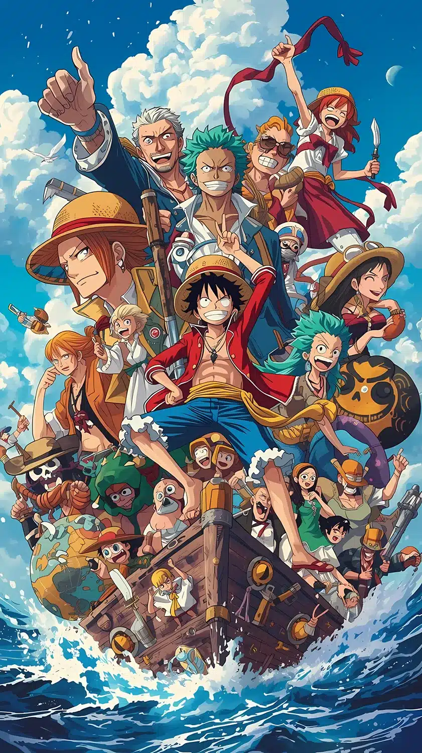والپیپر انیمه One Piece Elbaf با لوفی و سرزمین غول‌ها - کیفیت 4K