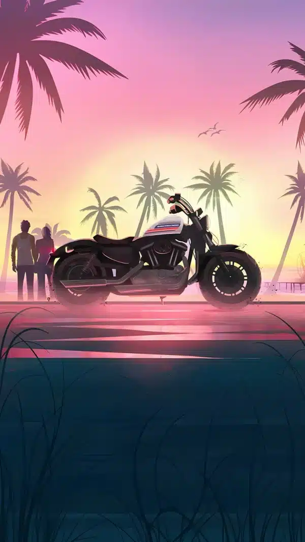 موتورسیکلت کلاسیک در ساحل وایس‌سیتی GTA 6 - والپیپر HD