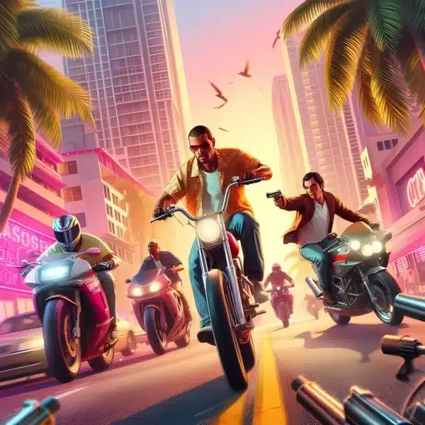 موتورسیکلت کلاسیک در ساحل وایس‌سیتی GTA 6 - والپیپر HD