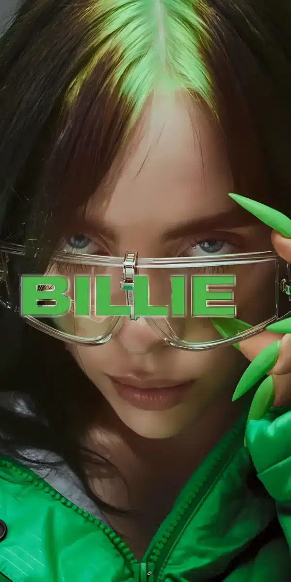 والپیپر billie eilish با موهای سبز و مشکی خاص