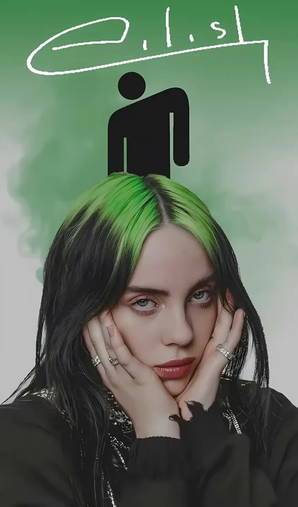 والپیپر بیلی آیلیش با موهای سبز و مشکی خاص